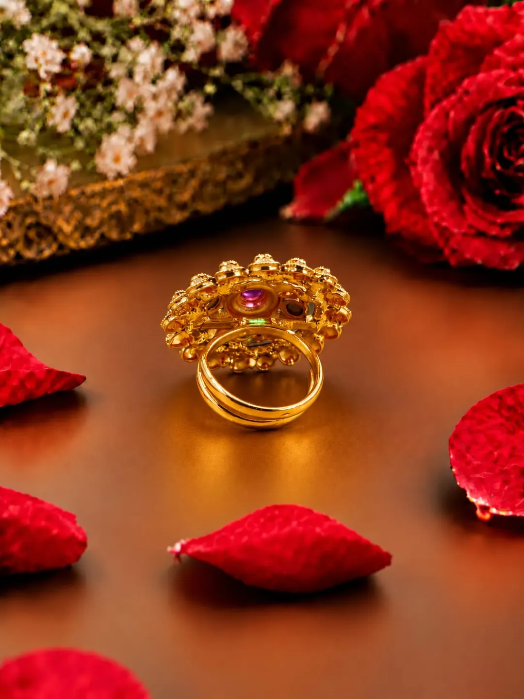 RAJWADA FLORAL KUNDAN MEDALLION RING