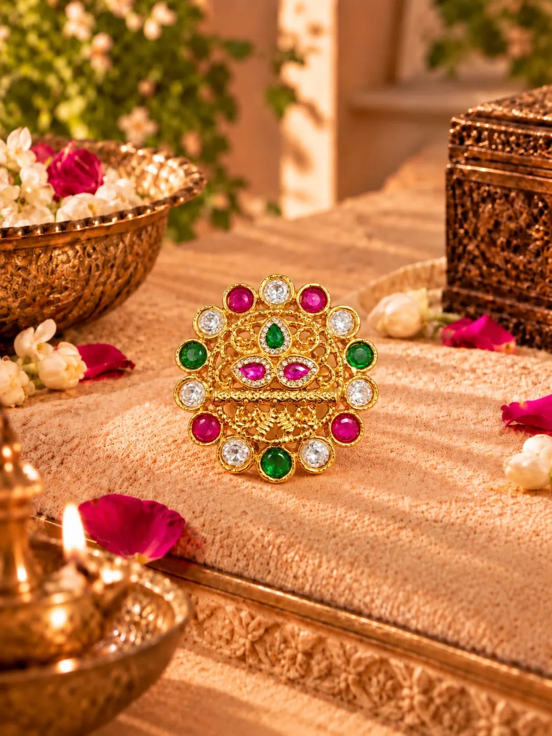 RAJWADA PEACOCK KUNDAN RING