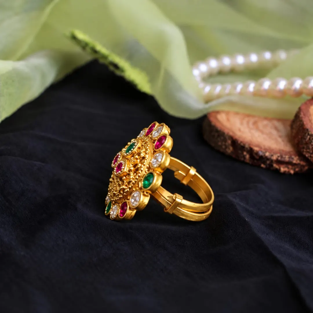 RAJWADA PEACOCK KUNDAN RING
