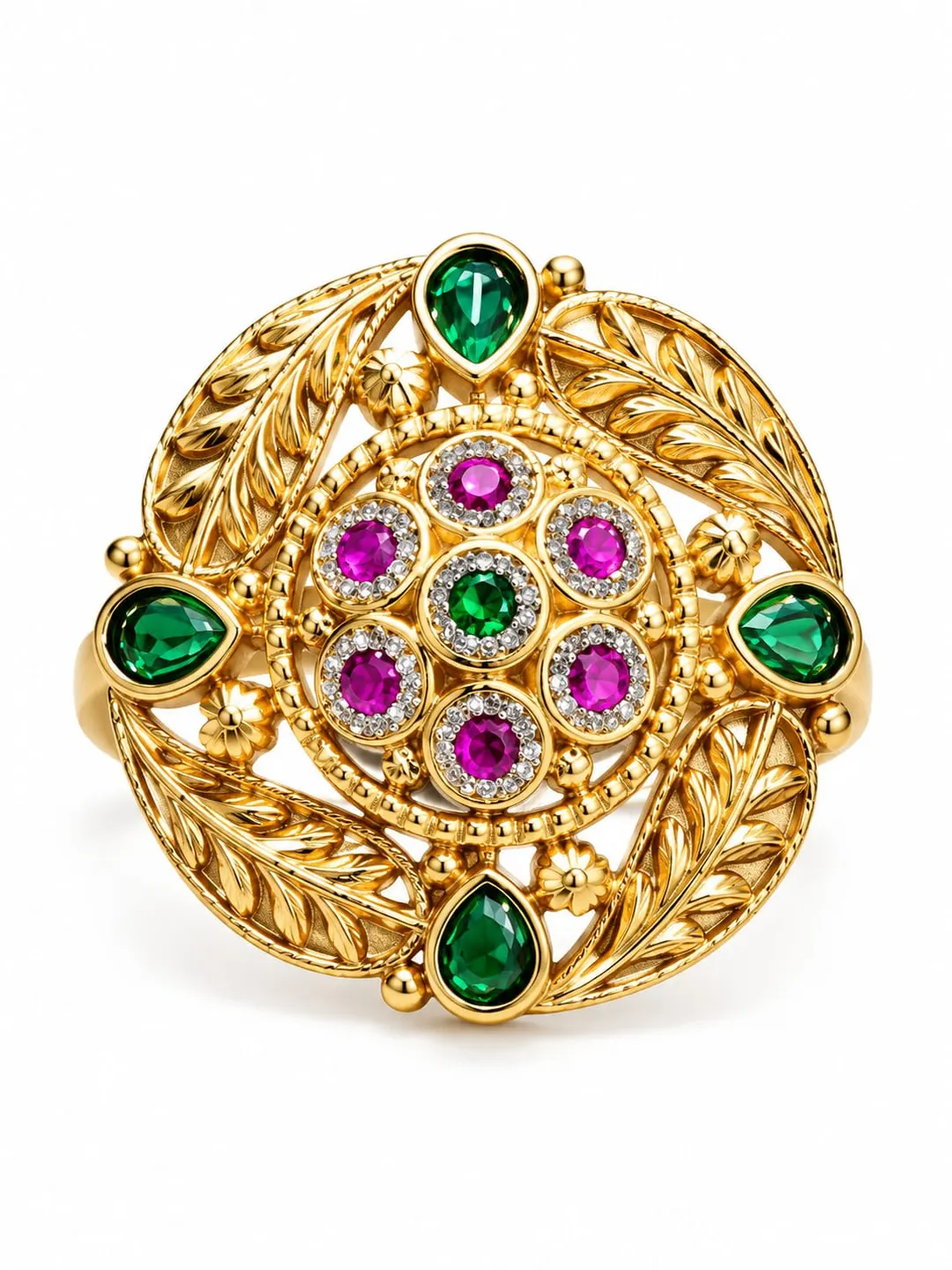 ROYAL EMERALD & RUBY FLORAL BROOCH RING