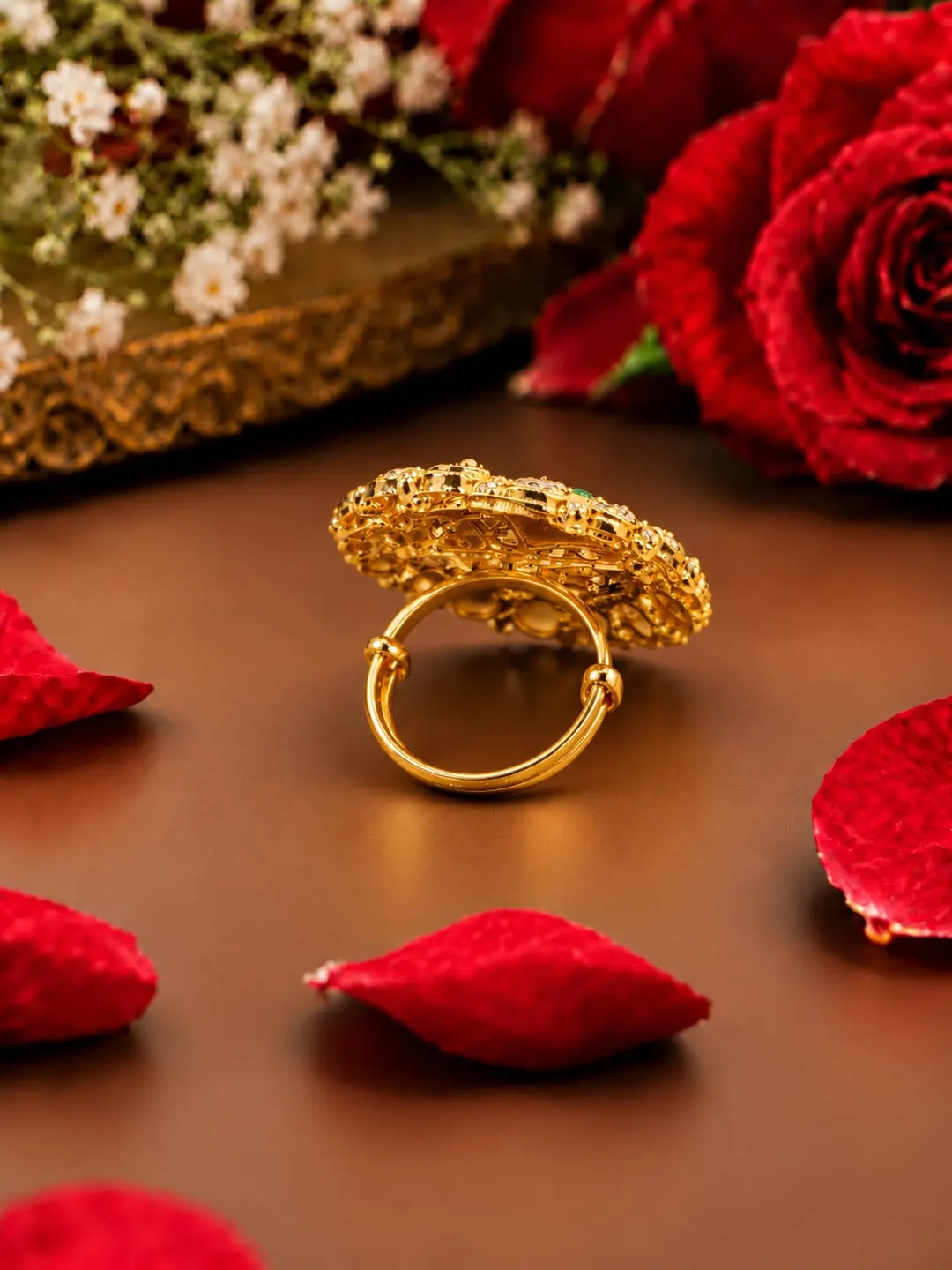 ROYAL EMERALD & RUBY FLORAL BROOCH RING