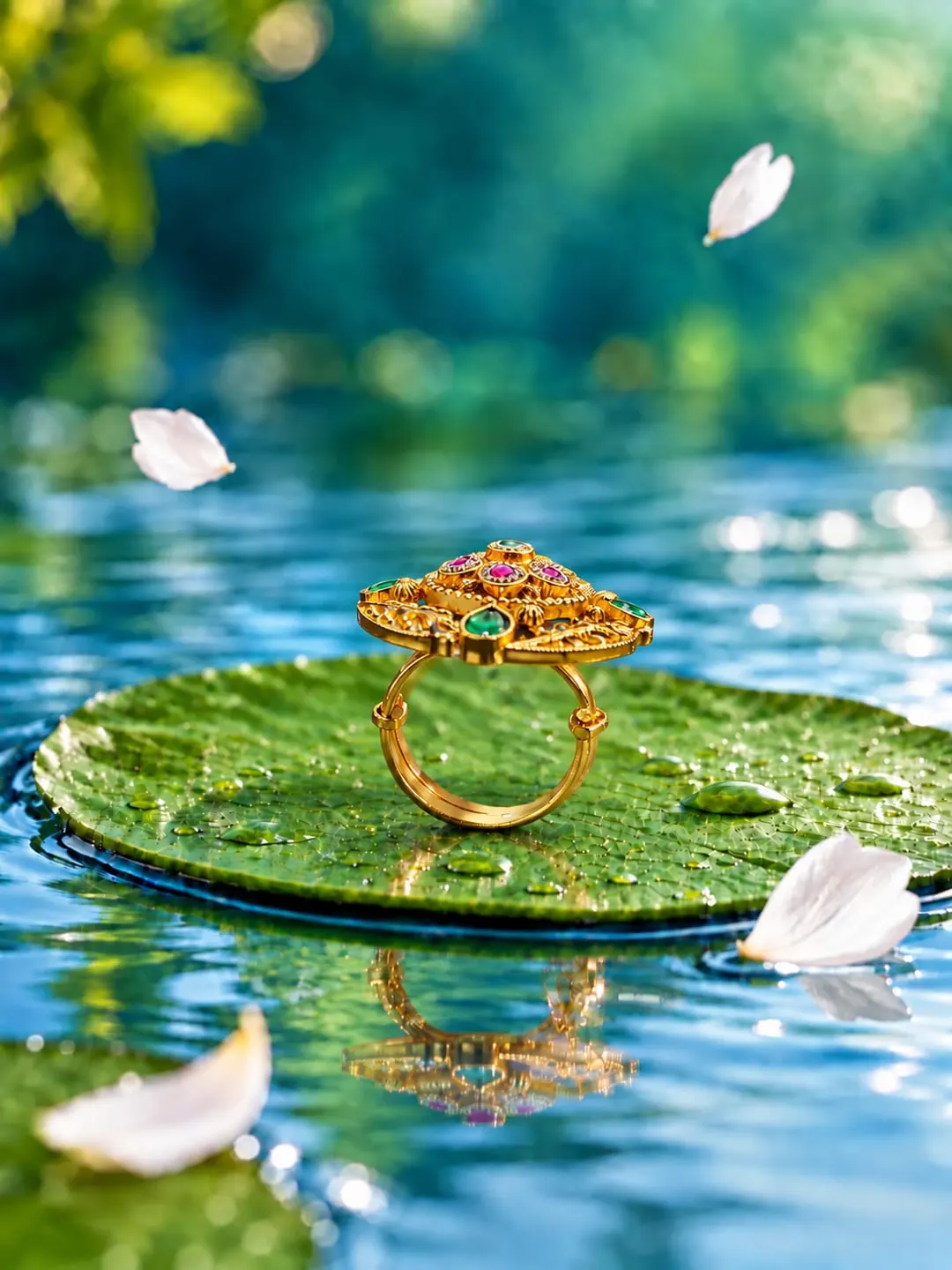 ROYAL EMERALD & RUBY FLORAL BROOCH RING