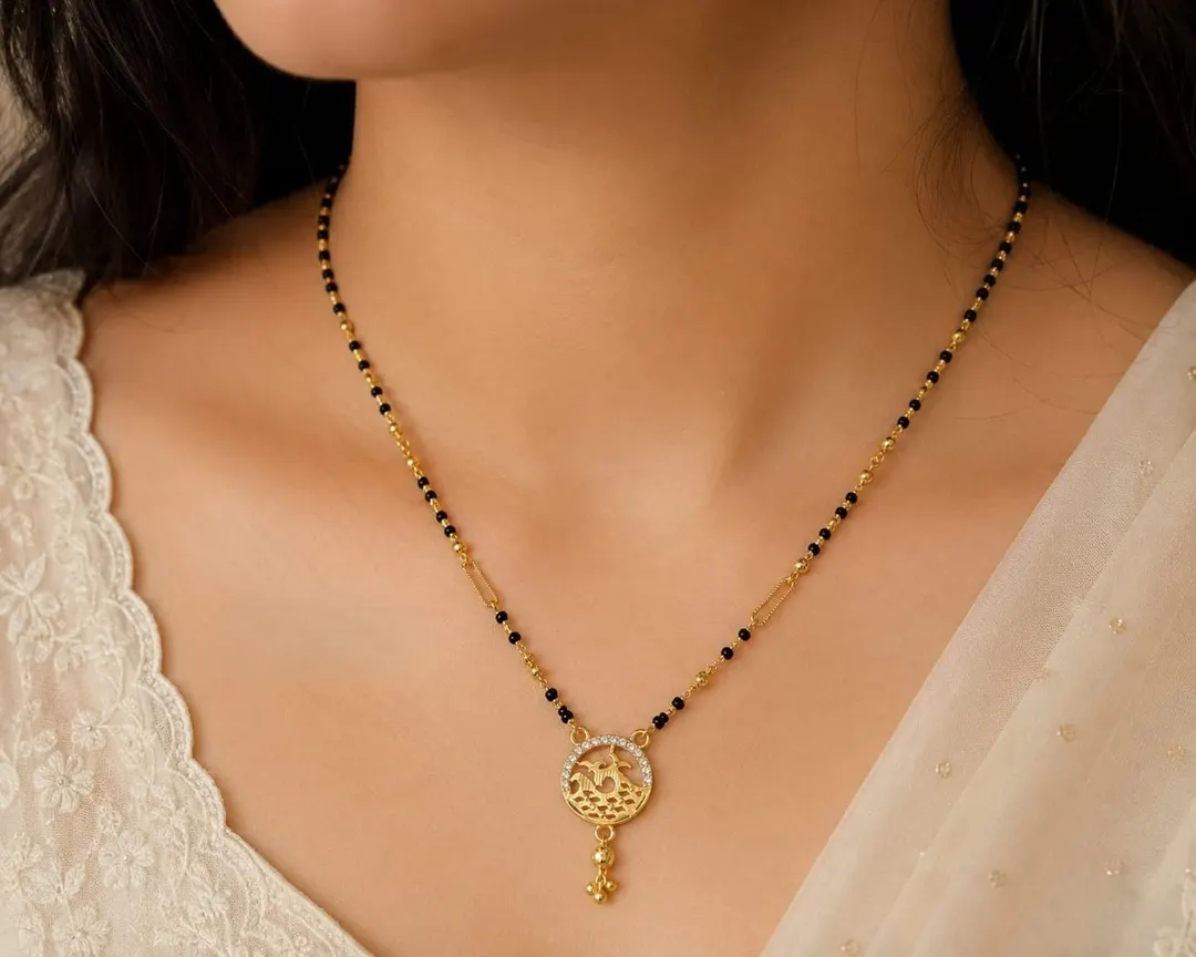 ELEGANT DEER MOTIF BLACK BEAD MANGALSUTRA