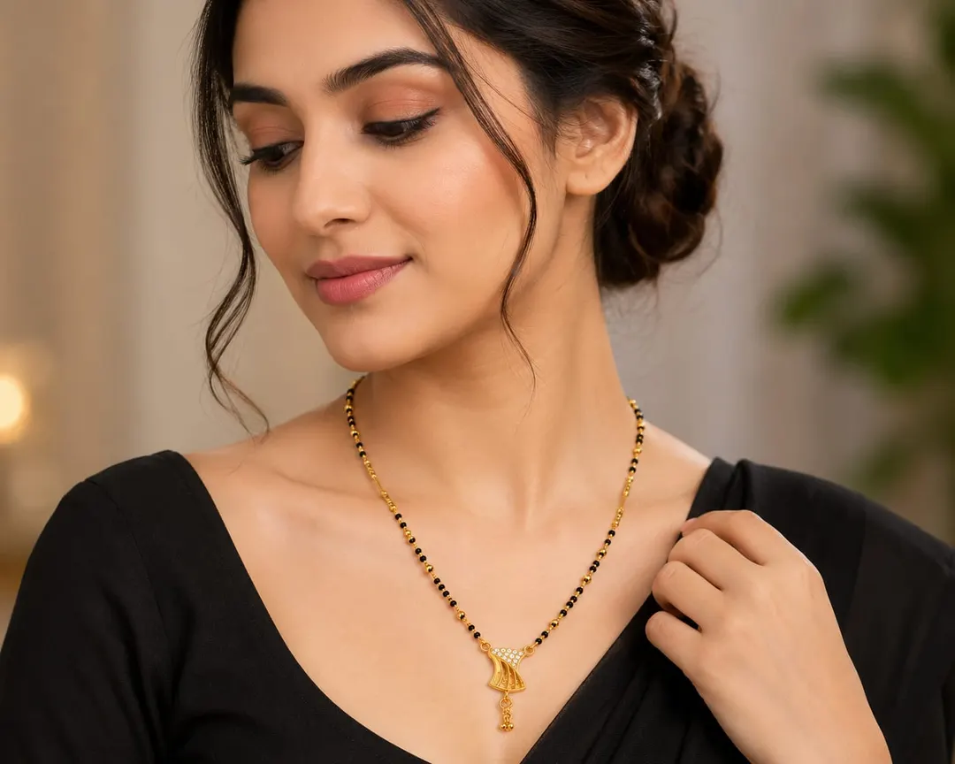 TRADITIONAL BLACK BEADS GOLD-TONE CHAIN MANGALSUTRA 