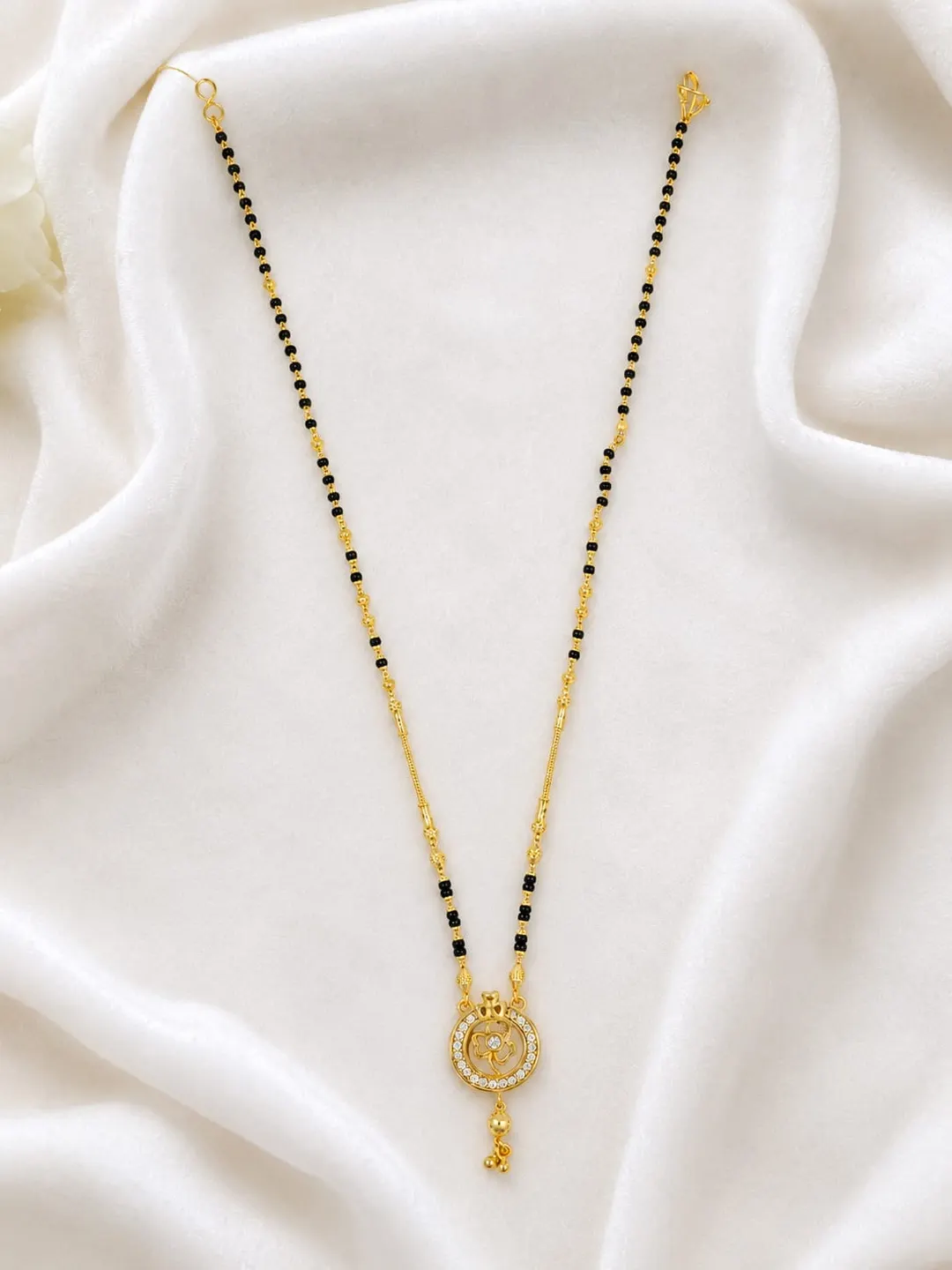 ELEGANT GOLD-TONE BLACK BEADED MANGALSUTRA