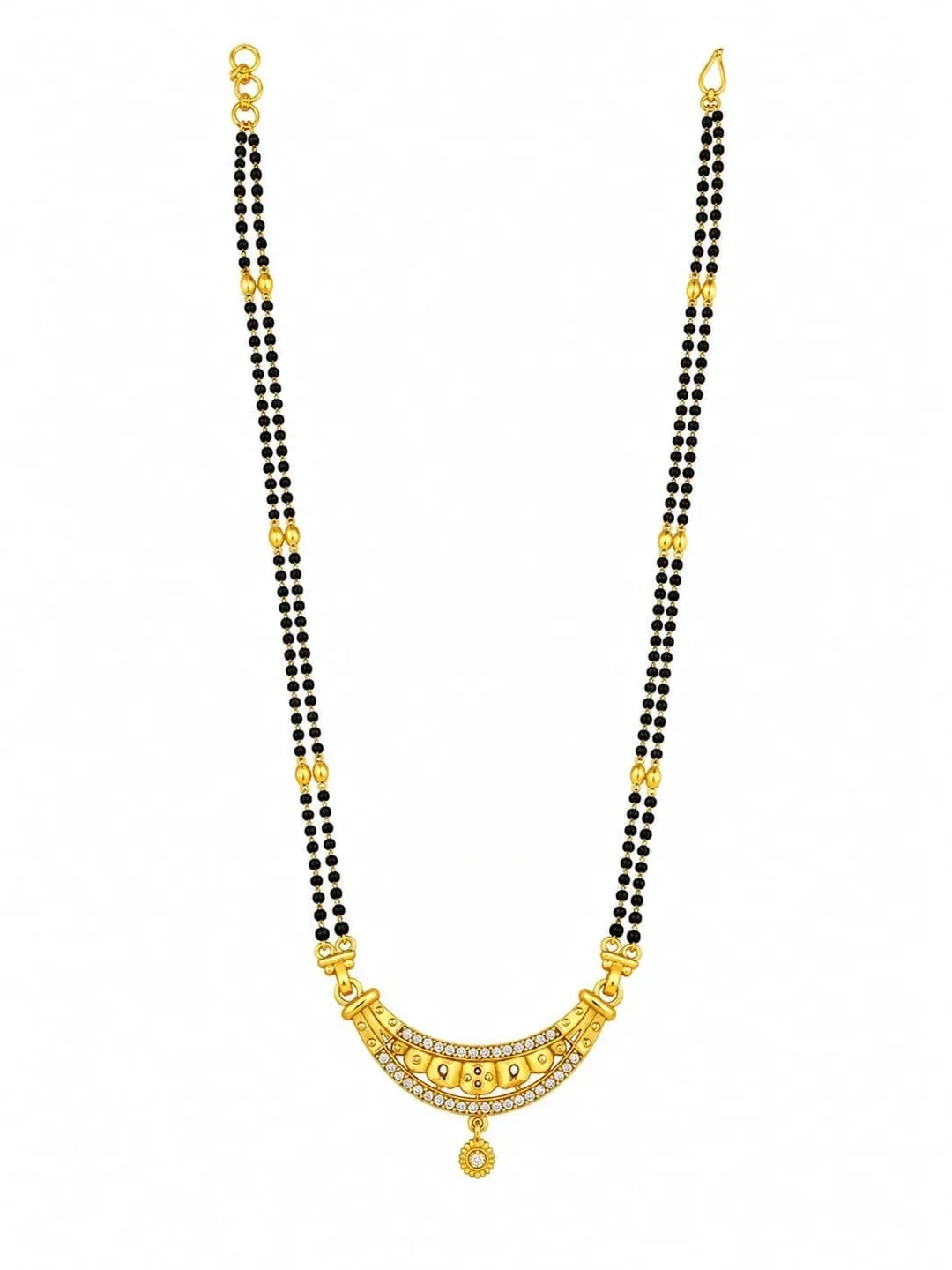 ELEGANT GOLD-TONE DOUBLE-LINE BLACK BEADED MANGALSUTRA WITH TRADITIONAL CRESCENT PENDANT