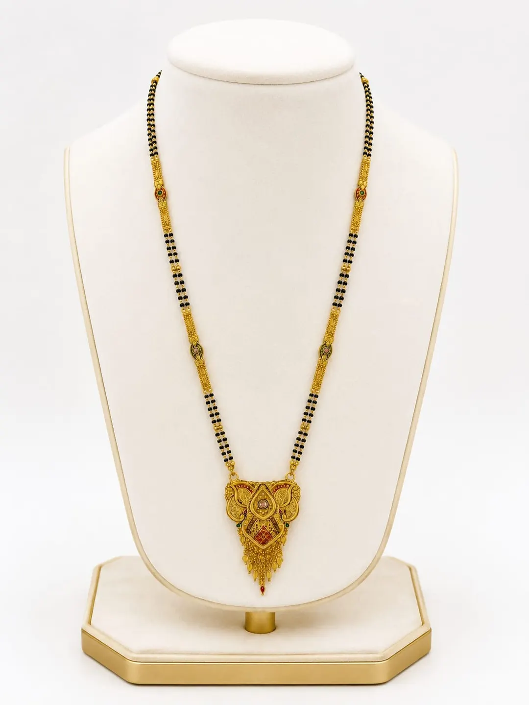 TRADITIONAL GOLD-TONE BLACK BEADED MANGALSUTRA WITH ANTIQUE PENDANT