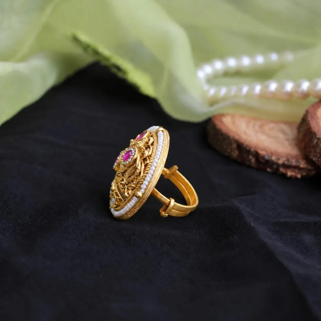 THE GILDED  PEACOCK CROWN RING.