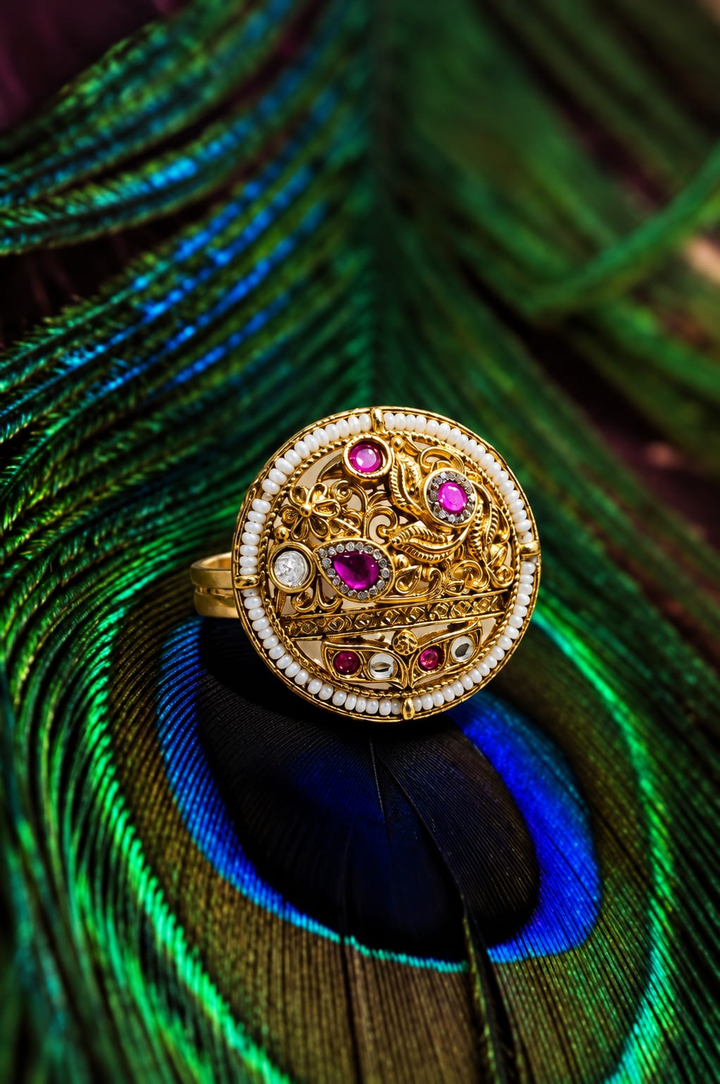 THE GILDED  PEACOCK CROWN RING.
