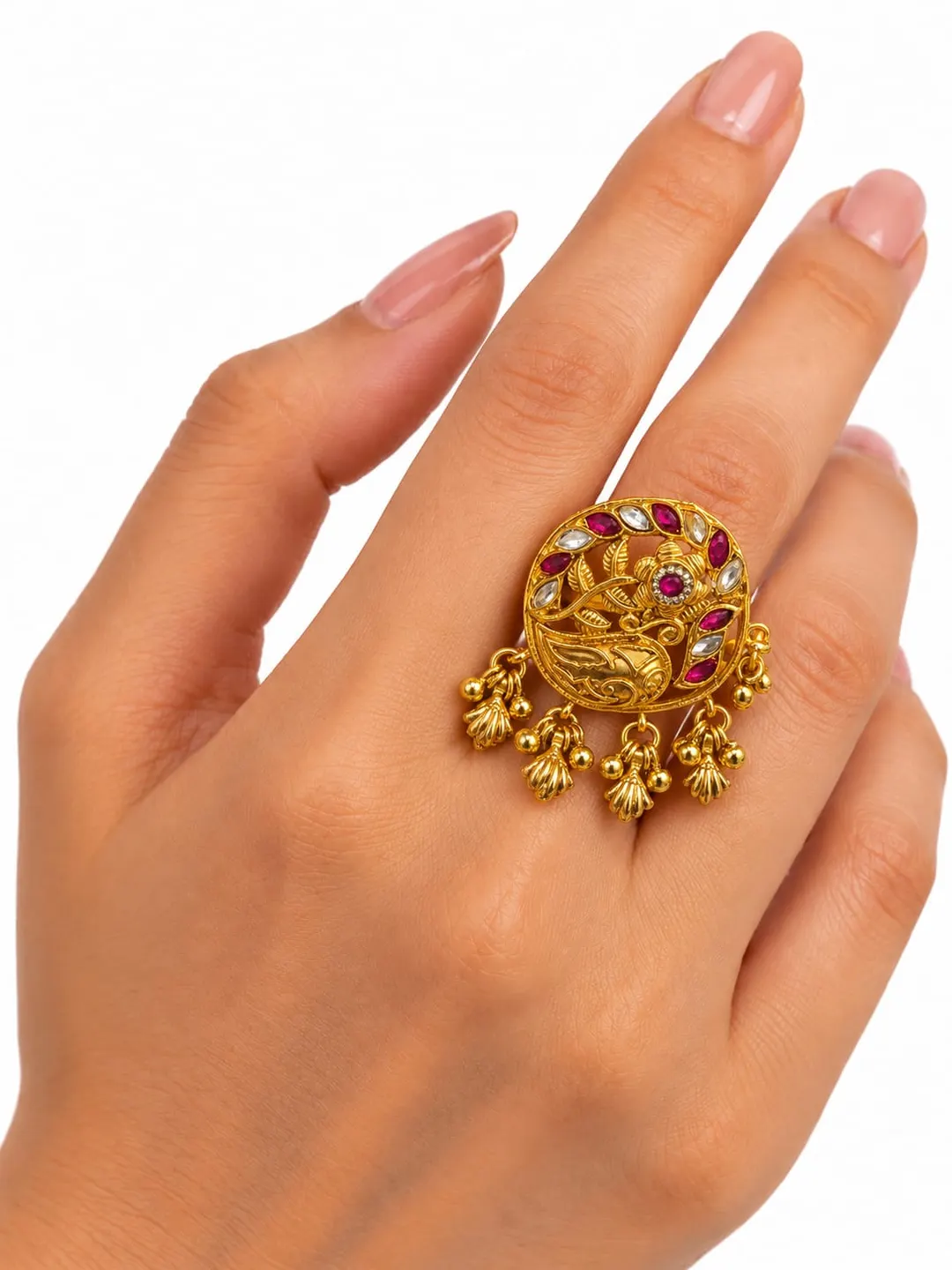 KUNDAN & RUBY FLORAL PEONY RING.
