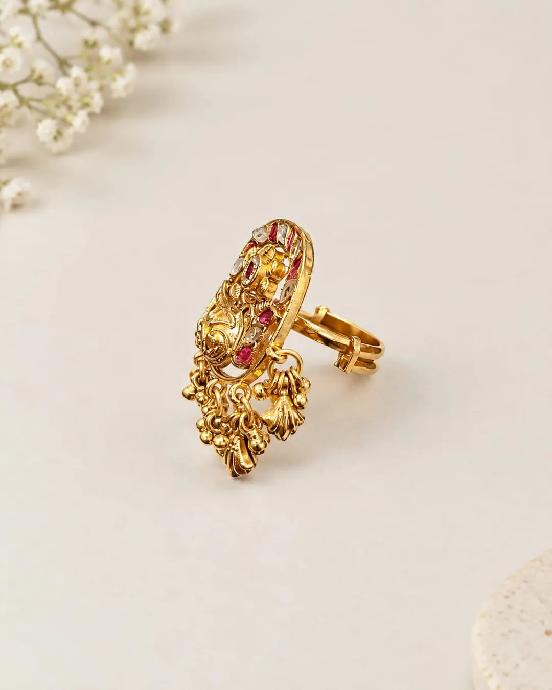 KUNDAN & RUBY FLORAL PEONY RING.