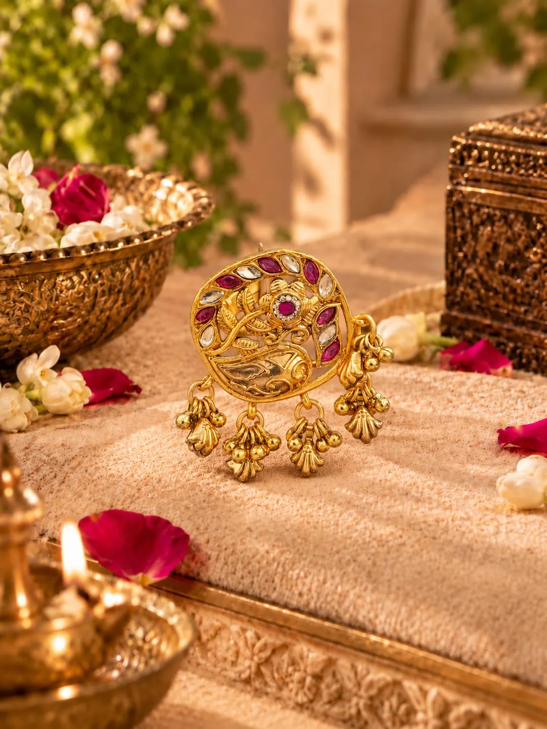 KUNDAN & RUBY FLORAL PEONY RING.
