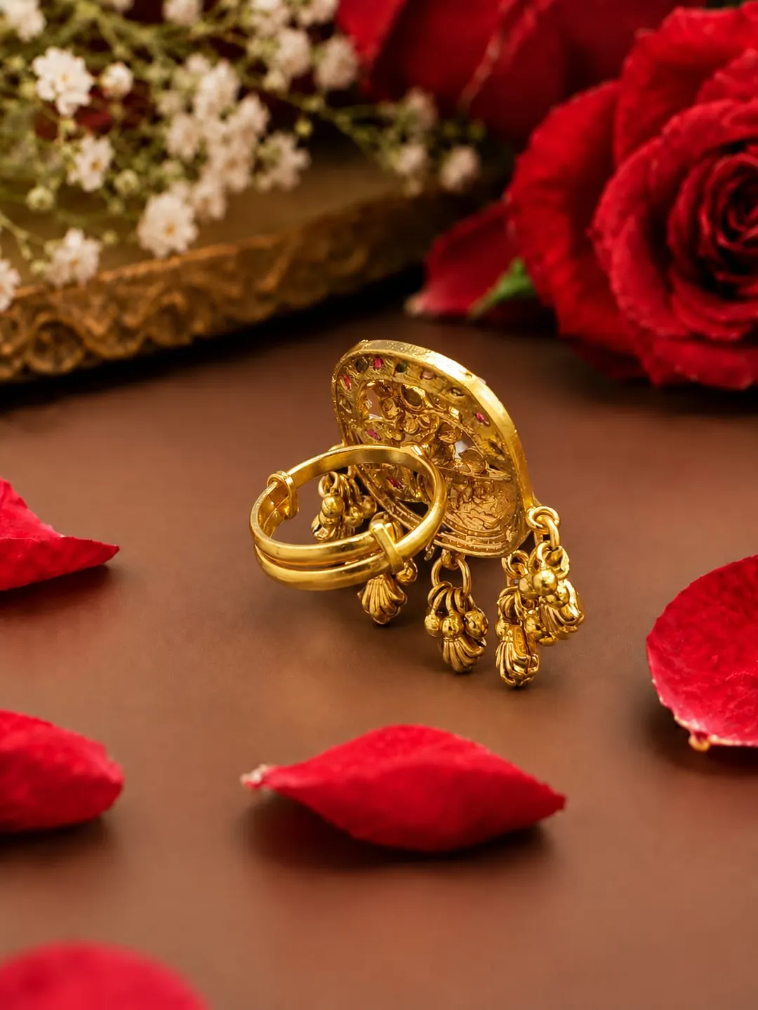KUNDAN & RUBY FLORAL PEONY RING.