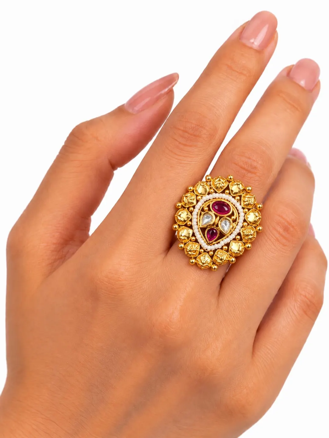 SWARNA  LOTUS MOTIF GEMSTONE RING.