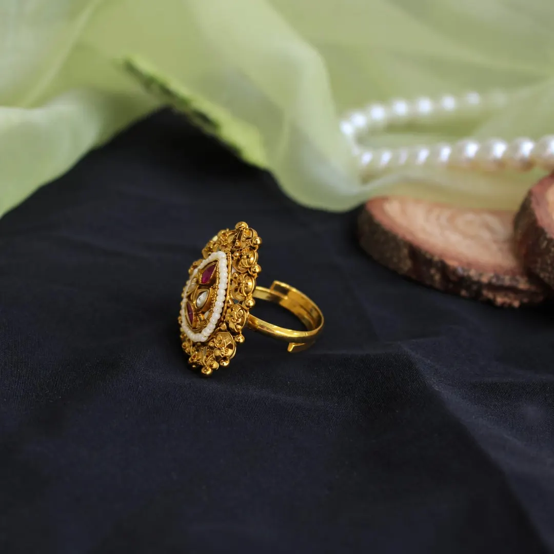 SWARNA  LOTUS MOTIF GEMSTONE RING.