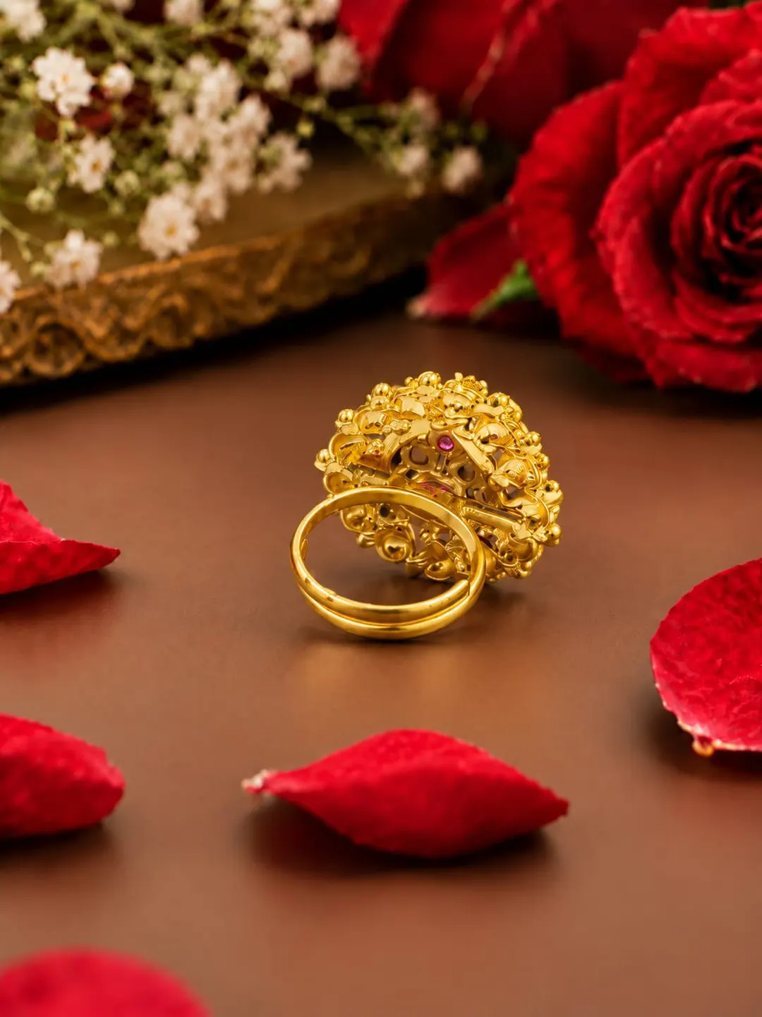 SWARNA  LOTUS MOTIF GEMSTONE RING.