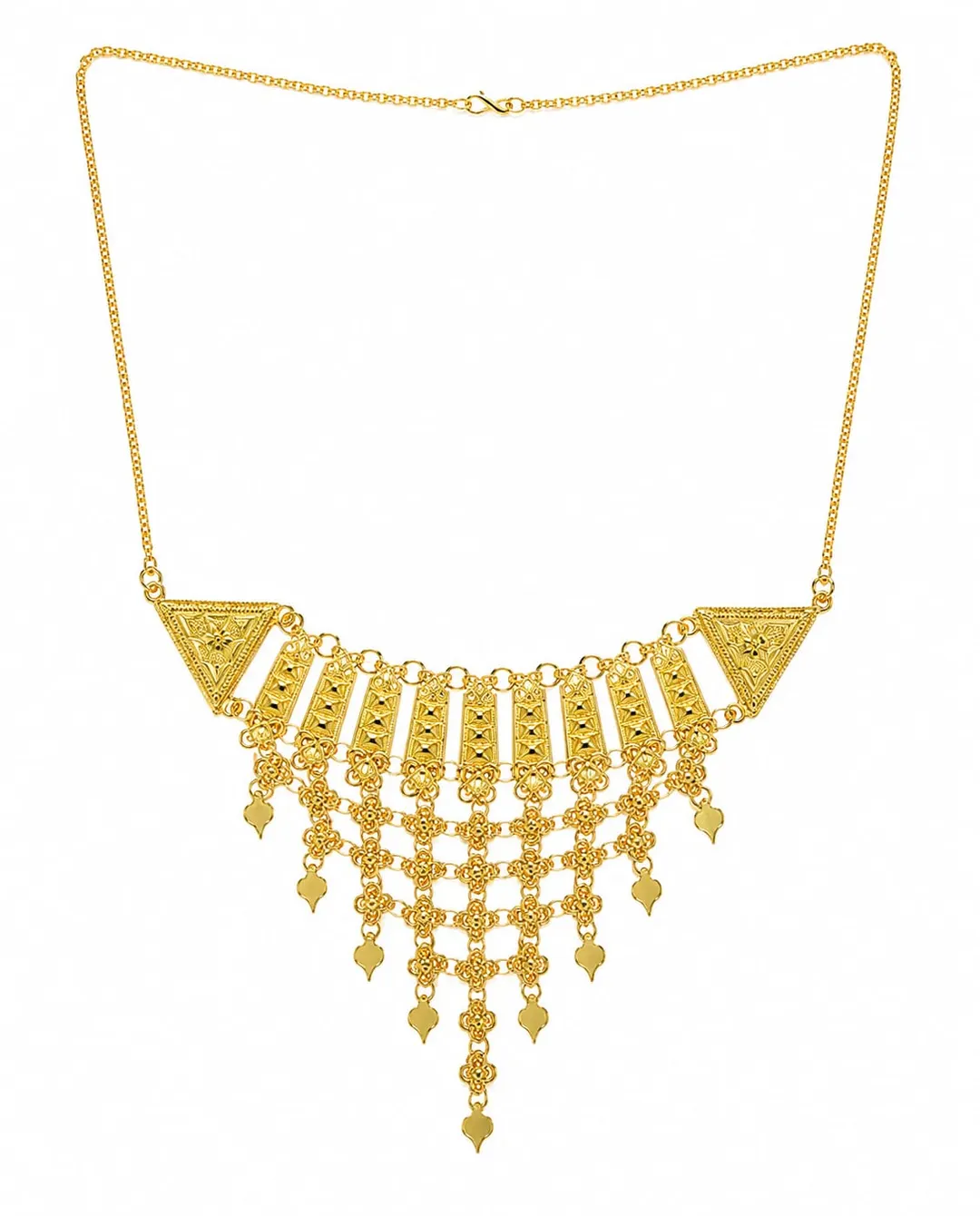 GOLD-TONE BRIDAL NECKLACE WITH INTRICATE FILIGREE DESIGN & LAYERED DANGLING TASSELS