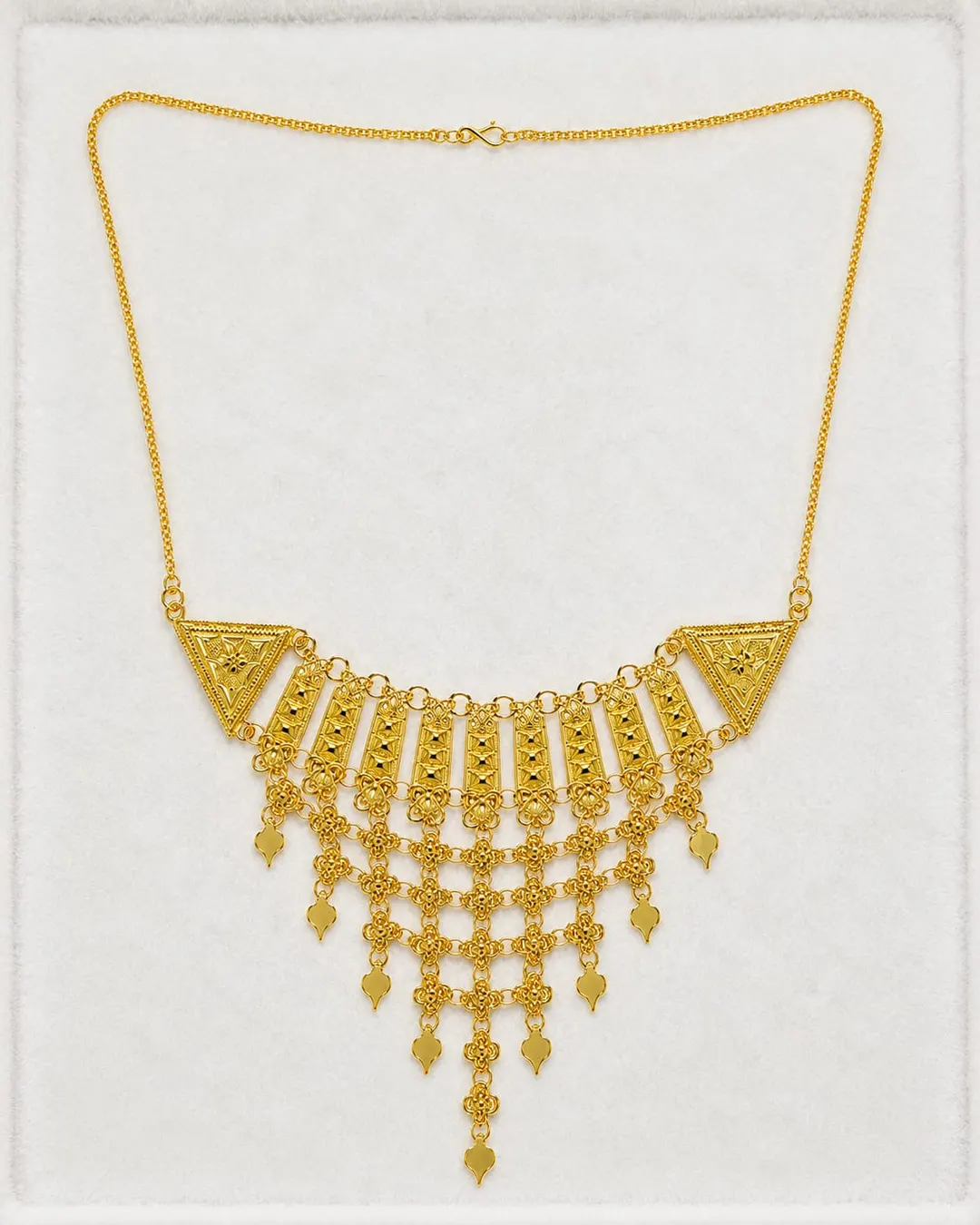 GOLD-TONE BRIDAL NECKLACE WITH INTRICATE FILIGREE DESIGN & LAYERED DANGLING TASSELS