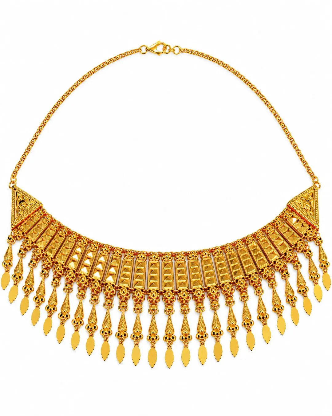 TRADITIONAL GOLD-TONE GEOMETRIC CHOKER NECKLACE WITH DANGLING LEAF CHARMS