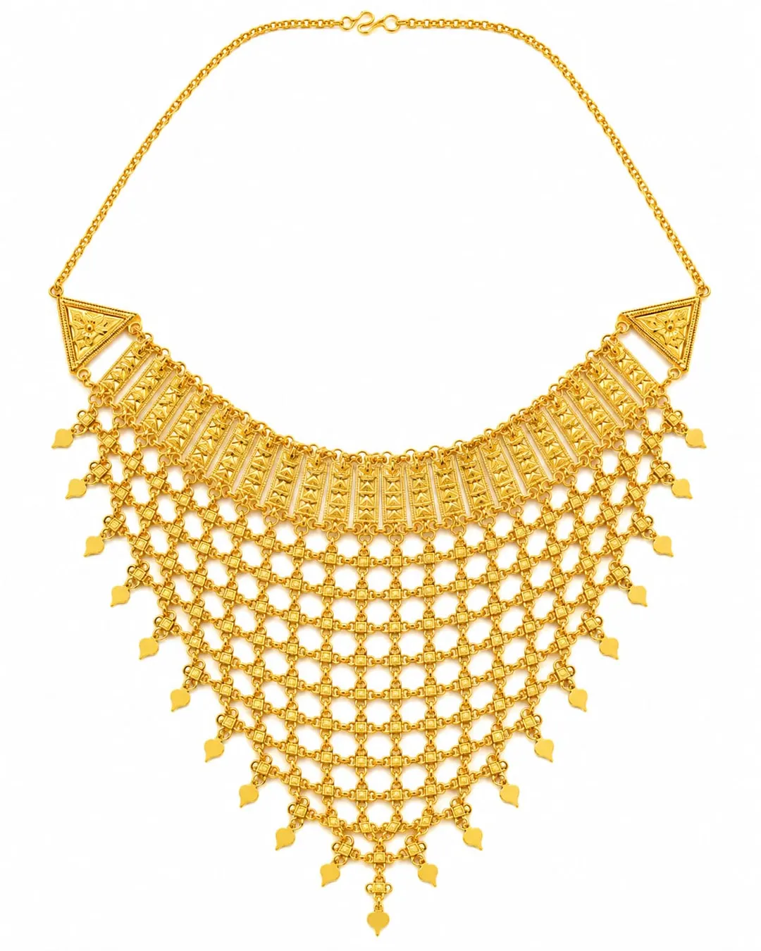 GOLD-TONE MULTI-LAYER JALI NECKLACE WITH LEAF DROPS