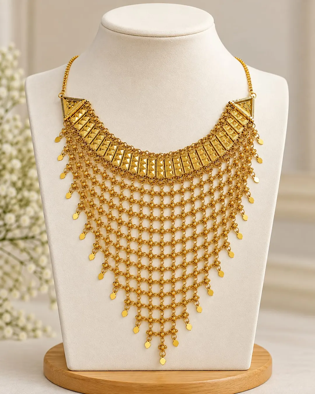 GOLD-TONE FLORAL MESH BRIDAL NECKLACE