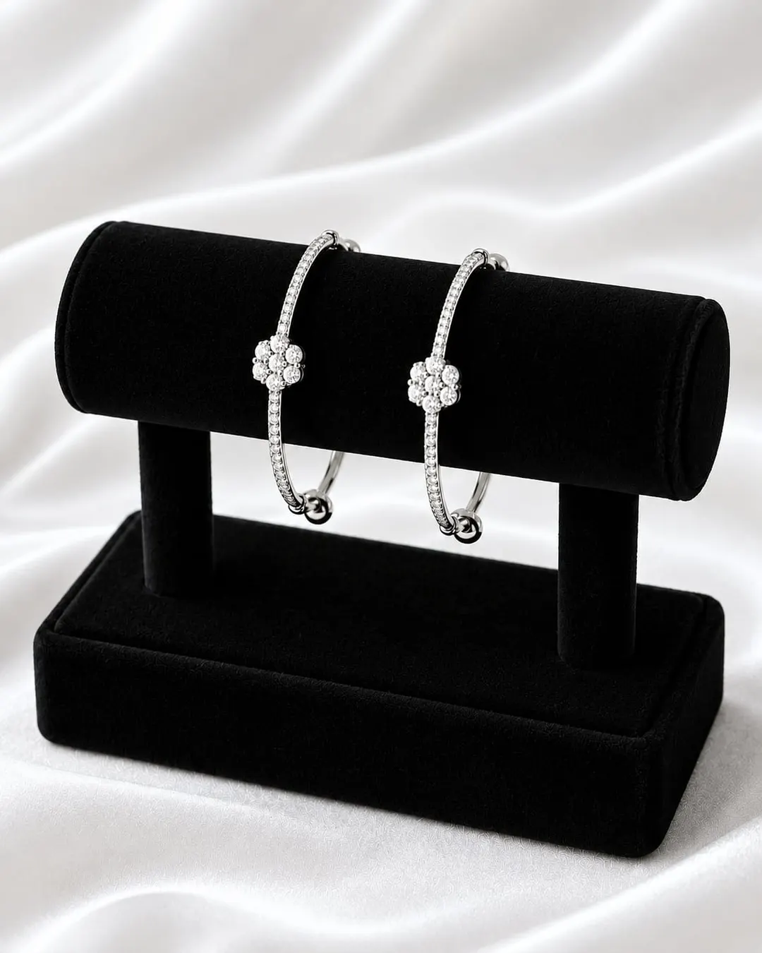 ELEGANT SILVER-TONE FLORAL CHARM BANGLES