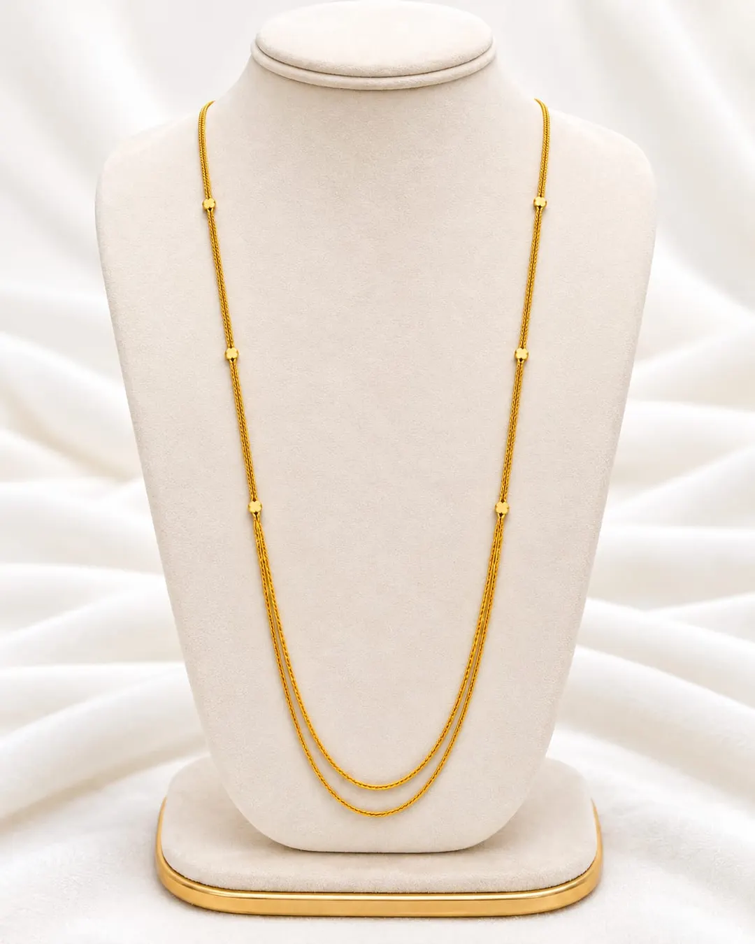 ELEGANT GOLD-TONE DOUBLE LAYER  CHAIN WITH ORANGE BEADS MEN 