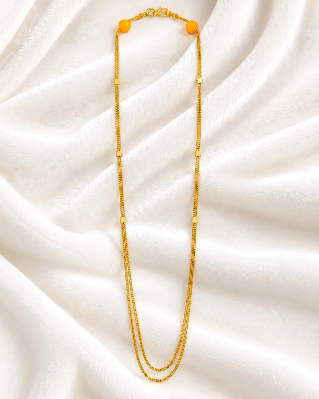 ELEGANT GOLD-TONE DOUBLE LAYER  CHAIN WITH ORANGE BEADS MEN 