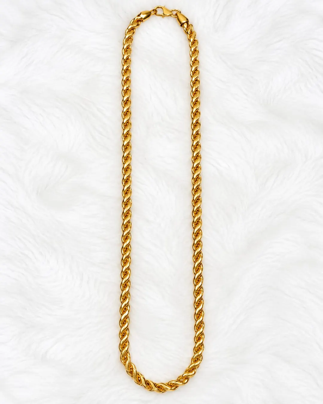 ELEGANT GOLD TONE TWISTED ROPE CHAIN NECKLACE MEN