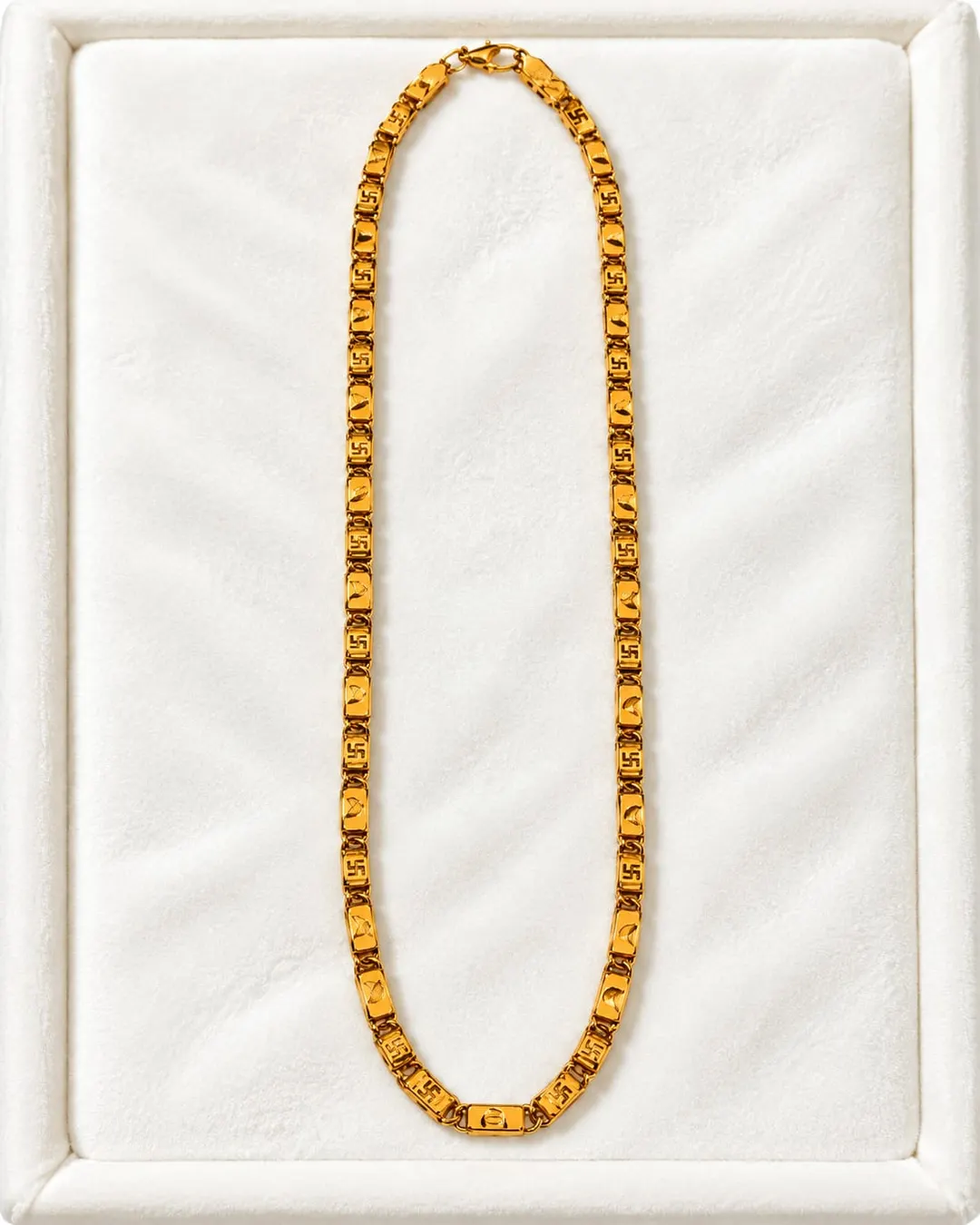GOLD-TONE SWASTIK DESIGN RECTANGULAR LINK CHAIN MEN