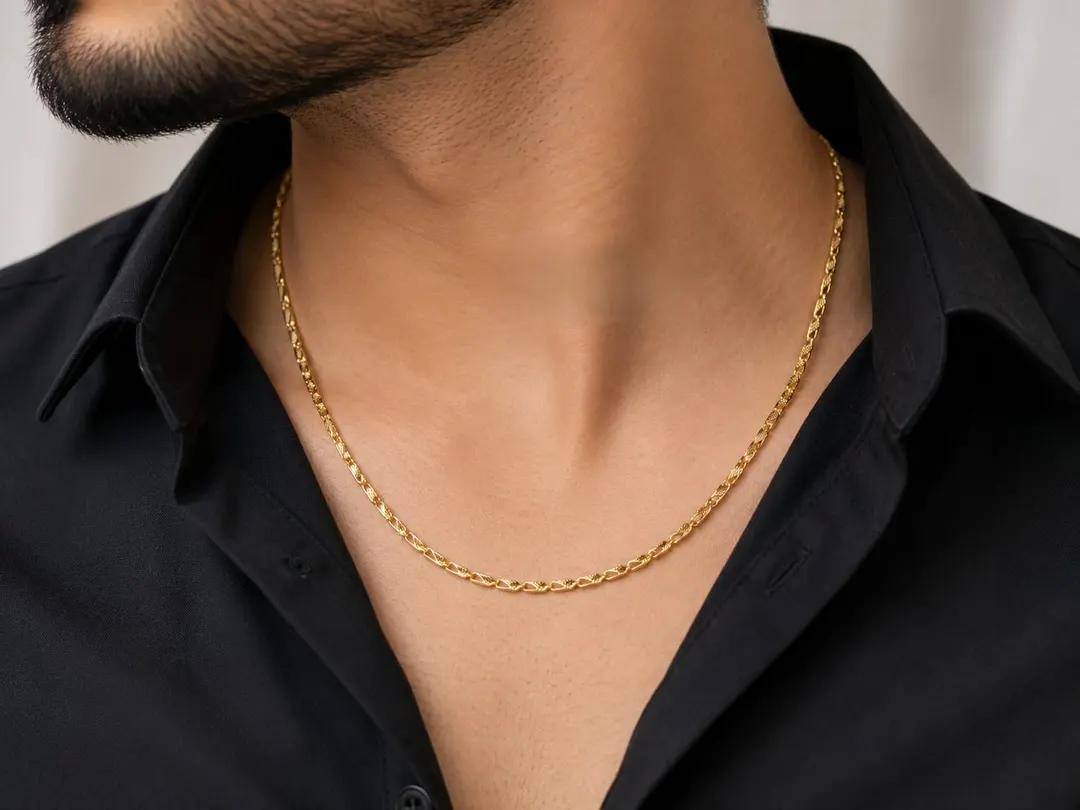 ELEGANT GOLD-TONE TEXTURED LINK CHAIN MEN