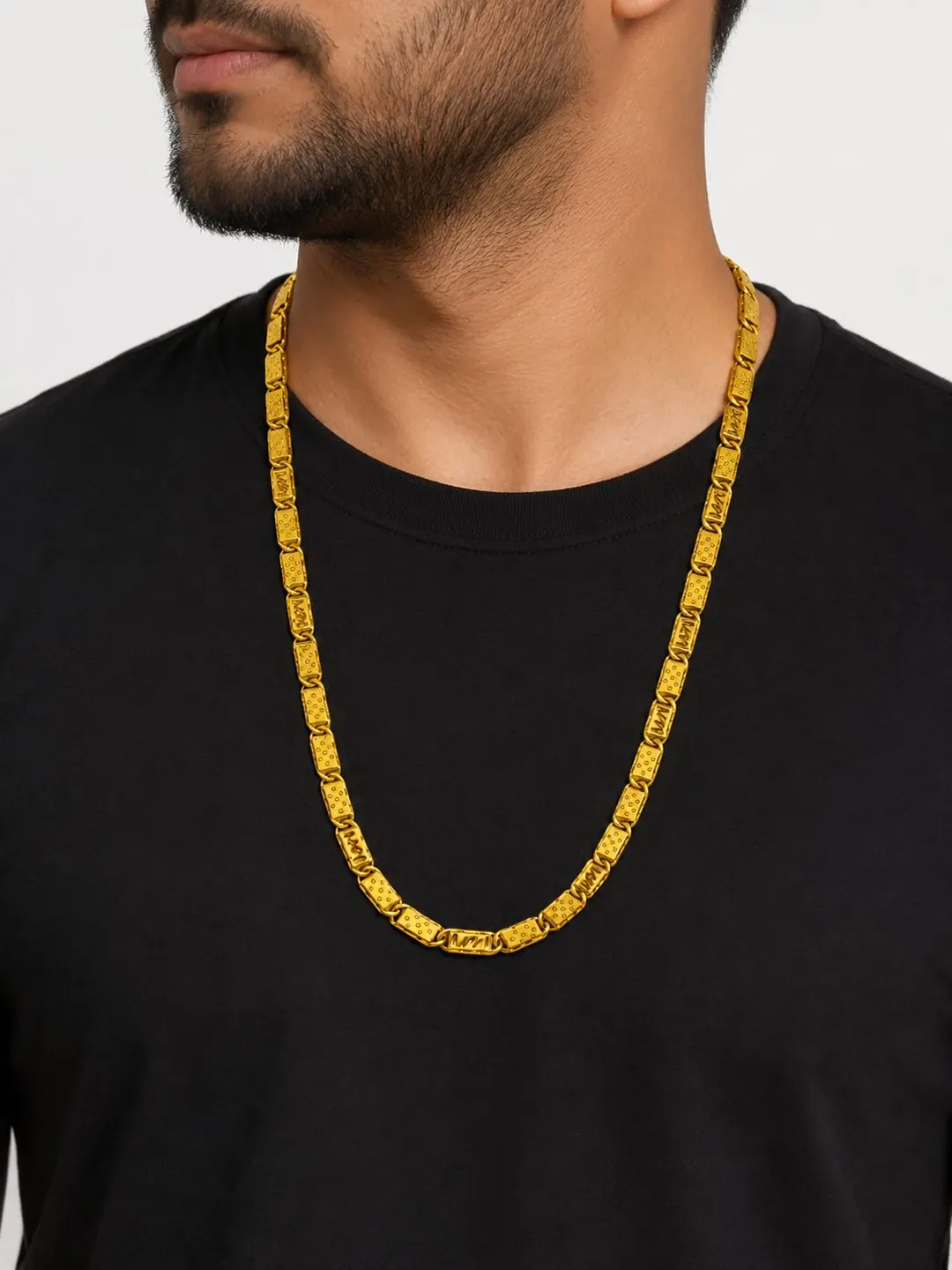 ROYAL GOLD-TONE DESIGNER RECTANGULAR LINK CHAIN MEN