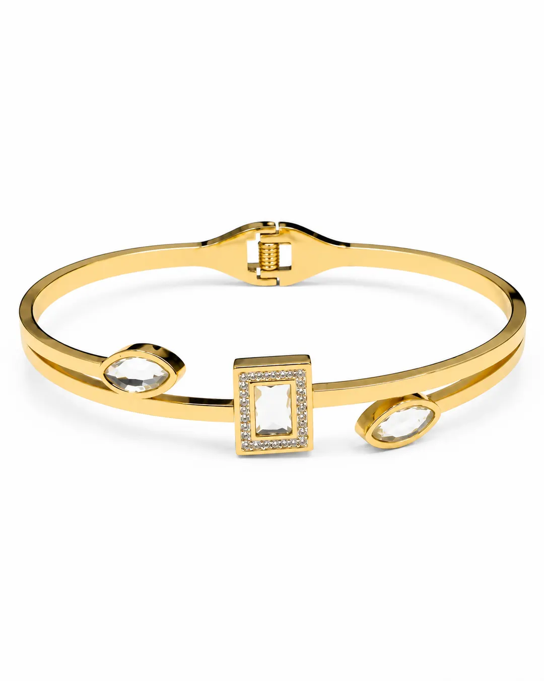 KATE SPADE NEW YORK SET IN STONE HINGED BANGLE CRYSTAL.
