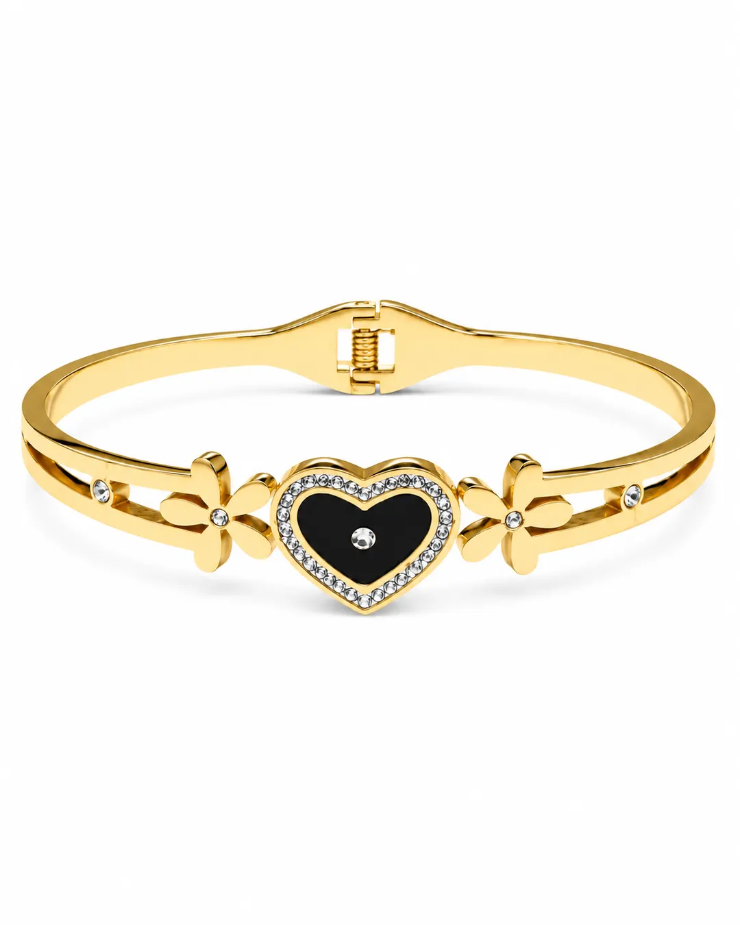 GOLD-PLATED BLACK HEART AND FLORAL BRACELET