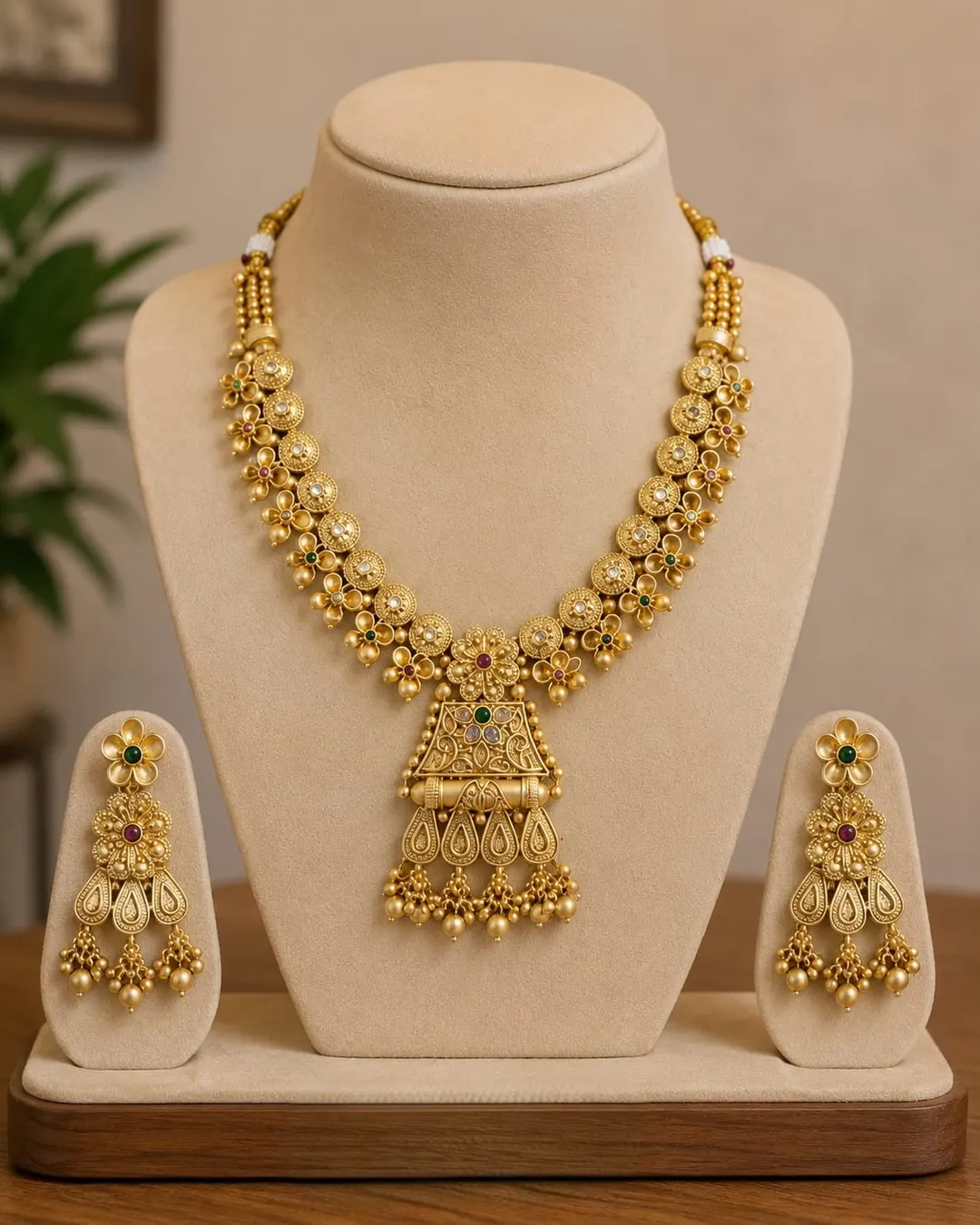 ROYAL ANTIQUE GOLD FLORAL CHOKER NECKLACE & EARRINGS SET