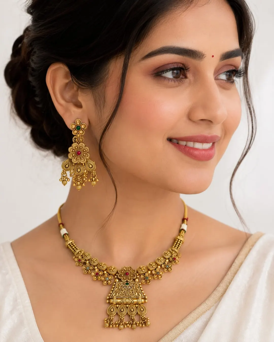 ROYAL ANTIQUE GOLD FLORAL CHOKER NECKLACE & EARRINGS SET