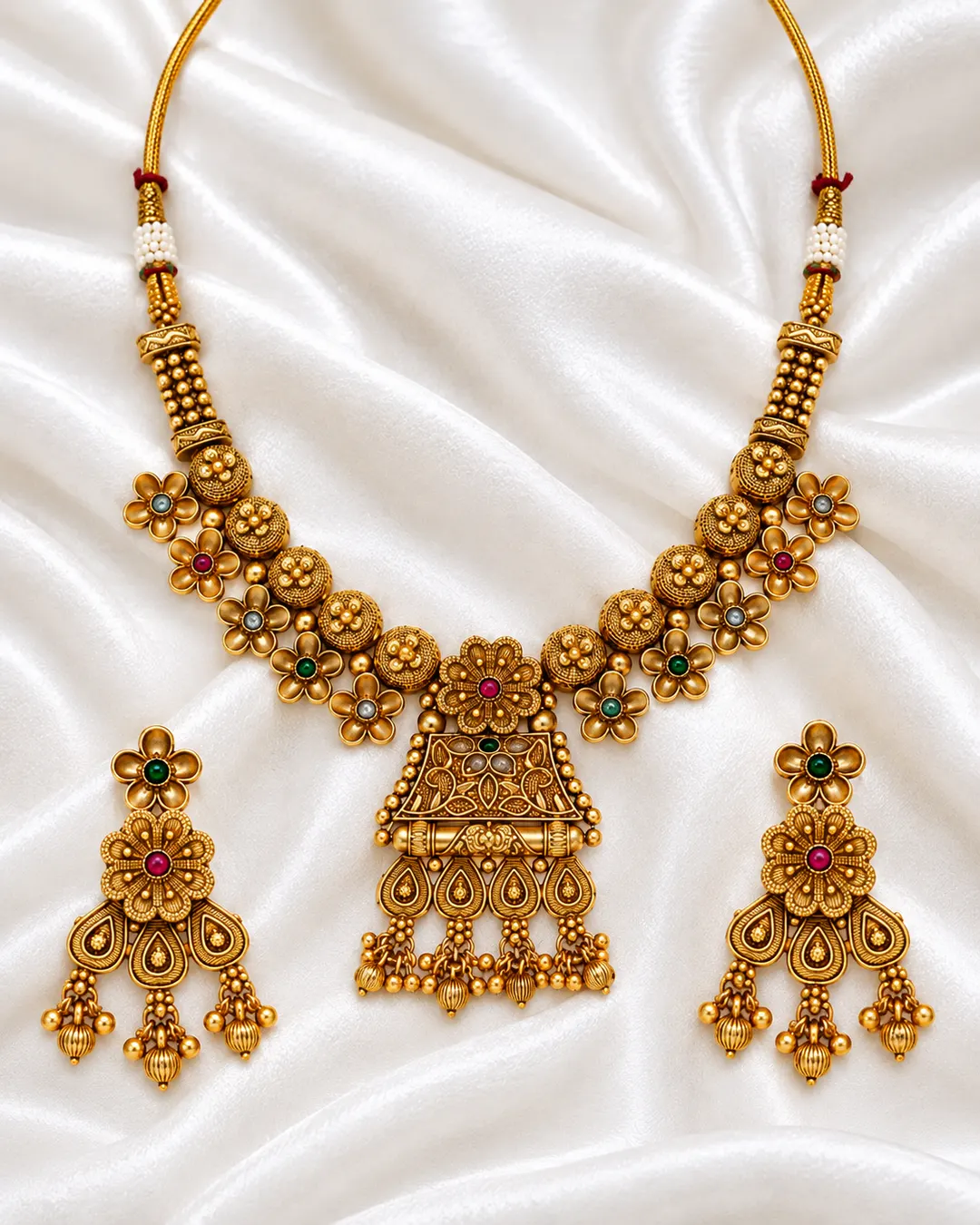 ROYAL ANTIQUE GOLD FLORAL CHOKER NECKLACE & EARRINGS SET