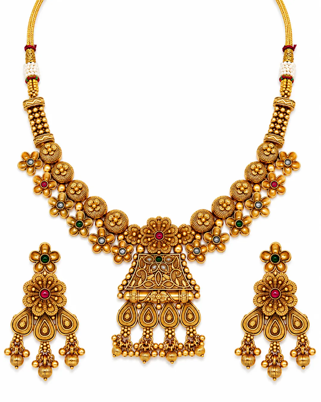 ROYAL ANTIQUE GOLD FLORAL CHOKER NECKLACE & EARRINGS SET