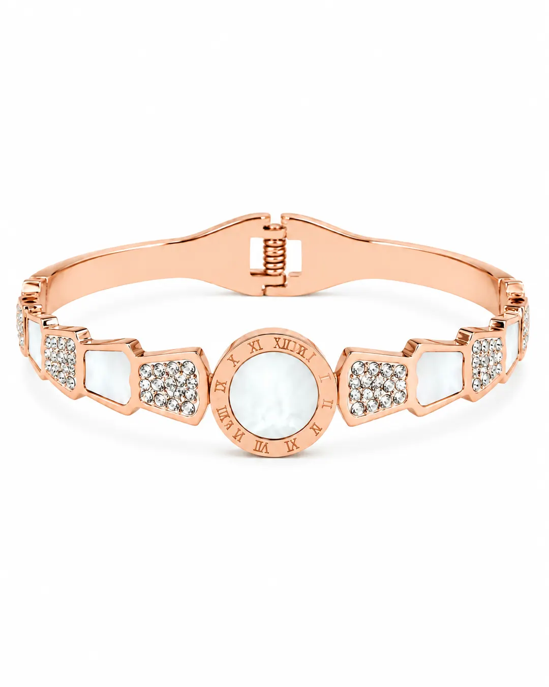ROSE GOLD ROMAN NUMERAL CRYSTALCUFF BRACELET.
