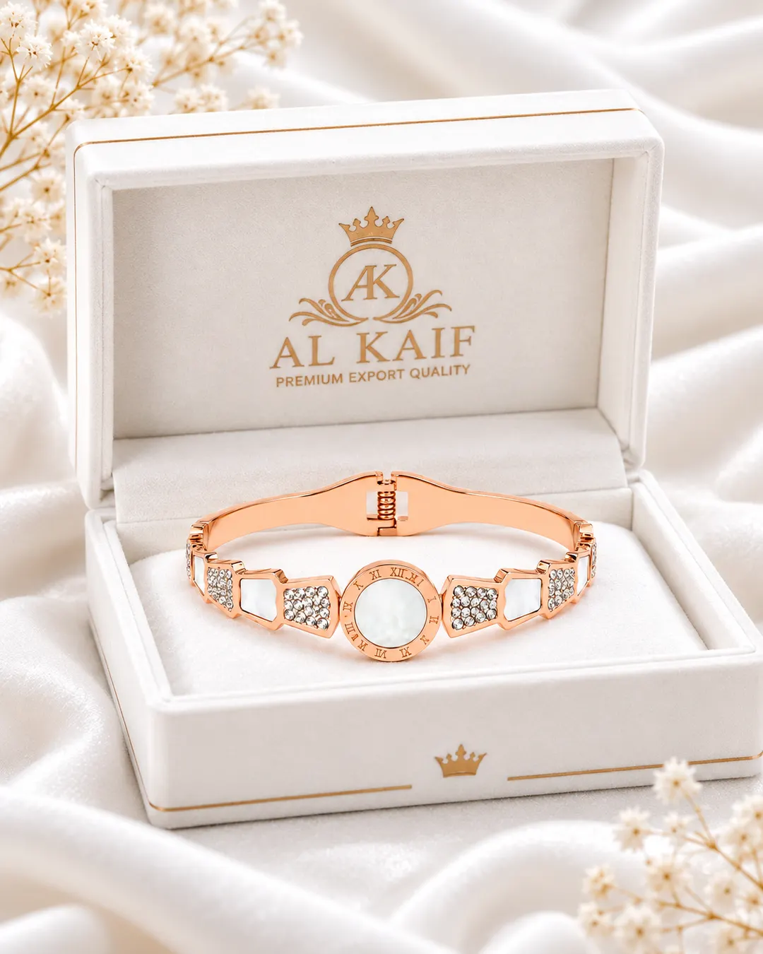 ROSE GOLD ROMAN NUMERAL CRYSTALCUFF BRACELET.