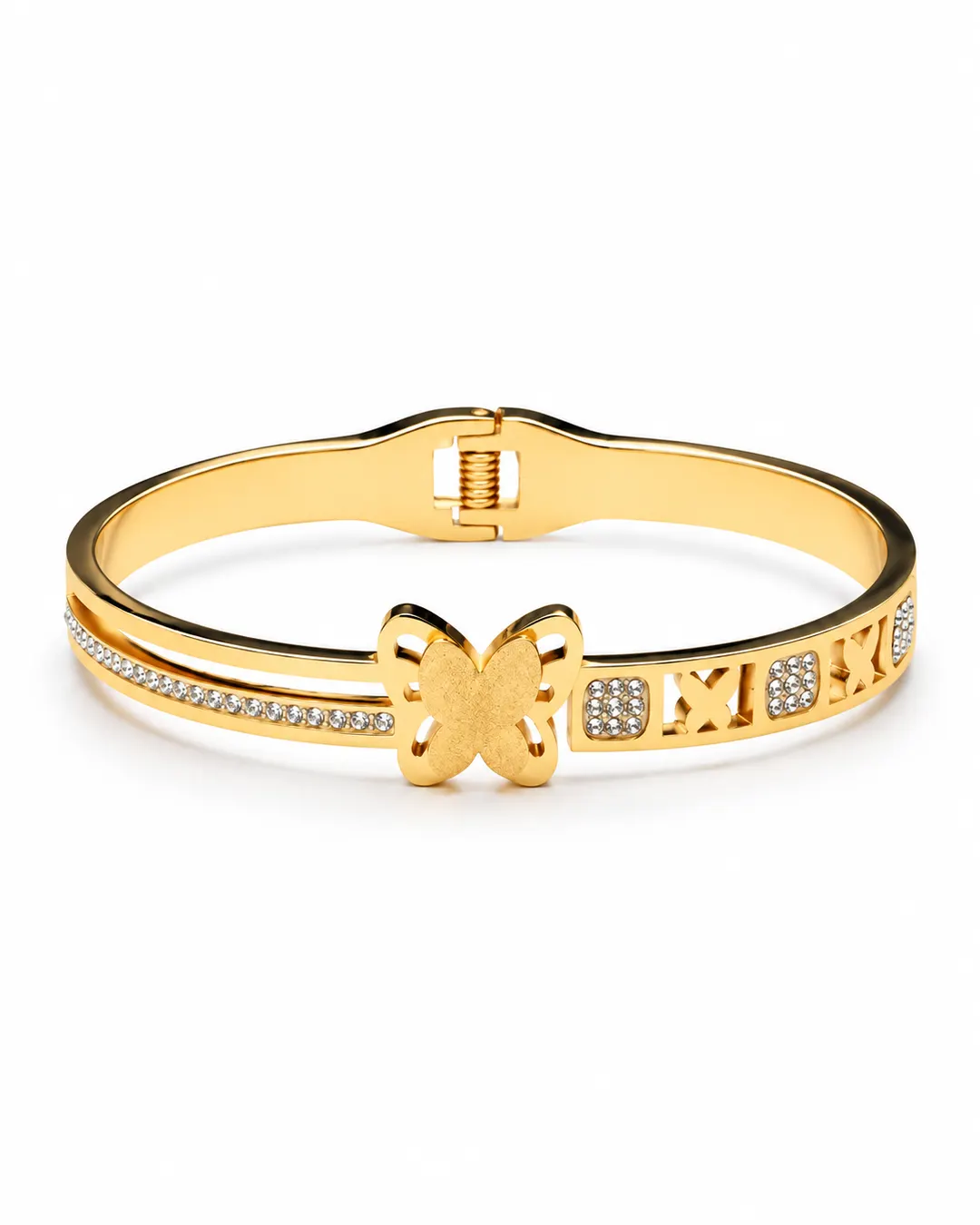 GOLD TONE BUTTERFLY MOTIF EMBELLISHED BRACELET.