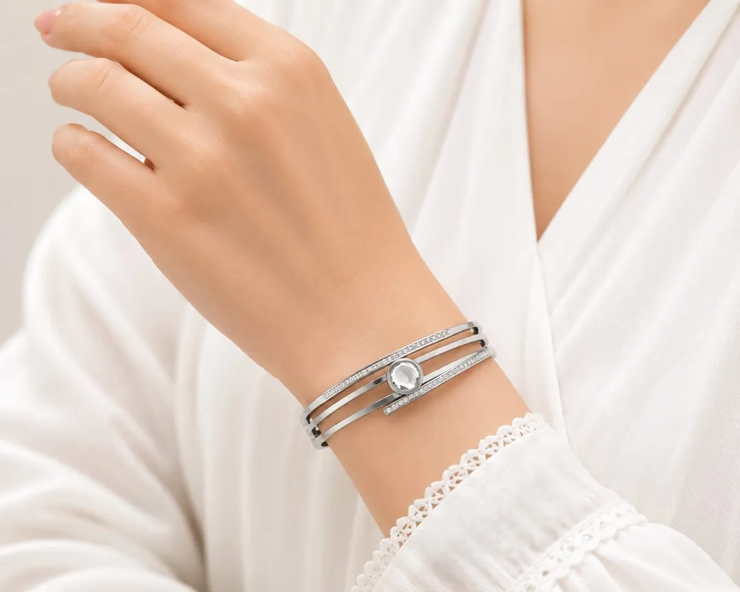 AURA CRYSTAL DUAL BAND CUFF BRACELET.