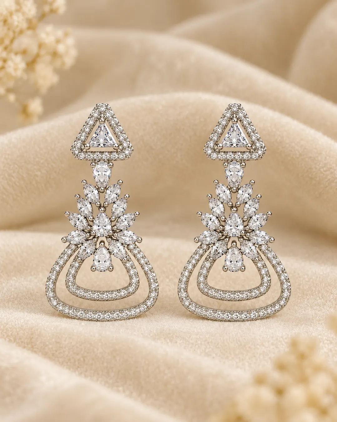 ELEGANT CRYSRTAL FLORAL DROP EARING.