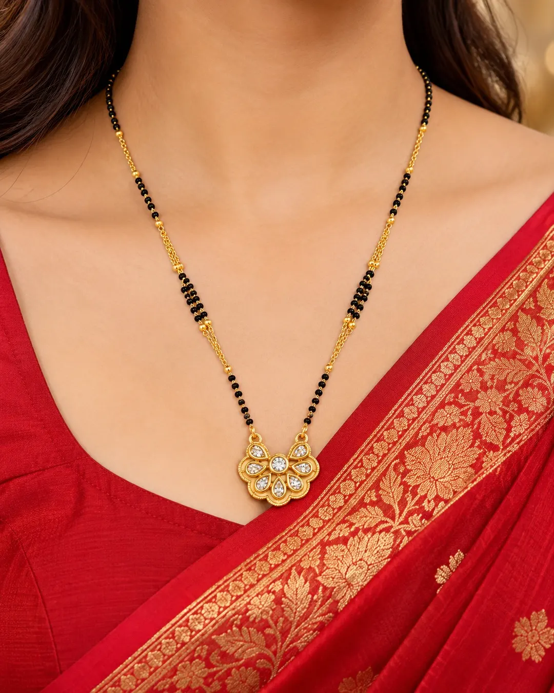 GOLD-PLATED BLACK BEADS PENDANT MANGALSUTRA