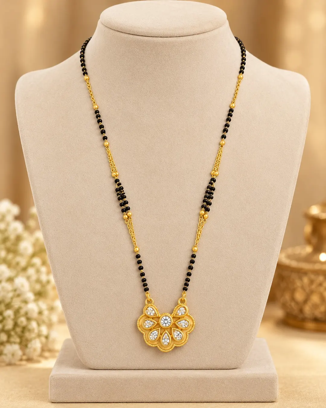 GOLD-PLATED BLACK BEADS PENDANT MANGALSUTRA