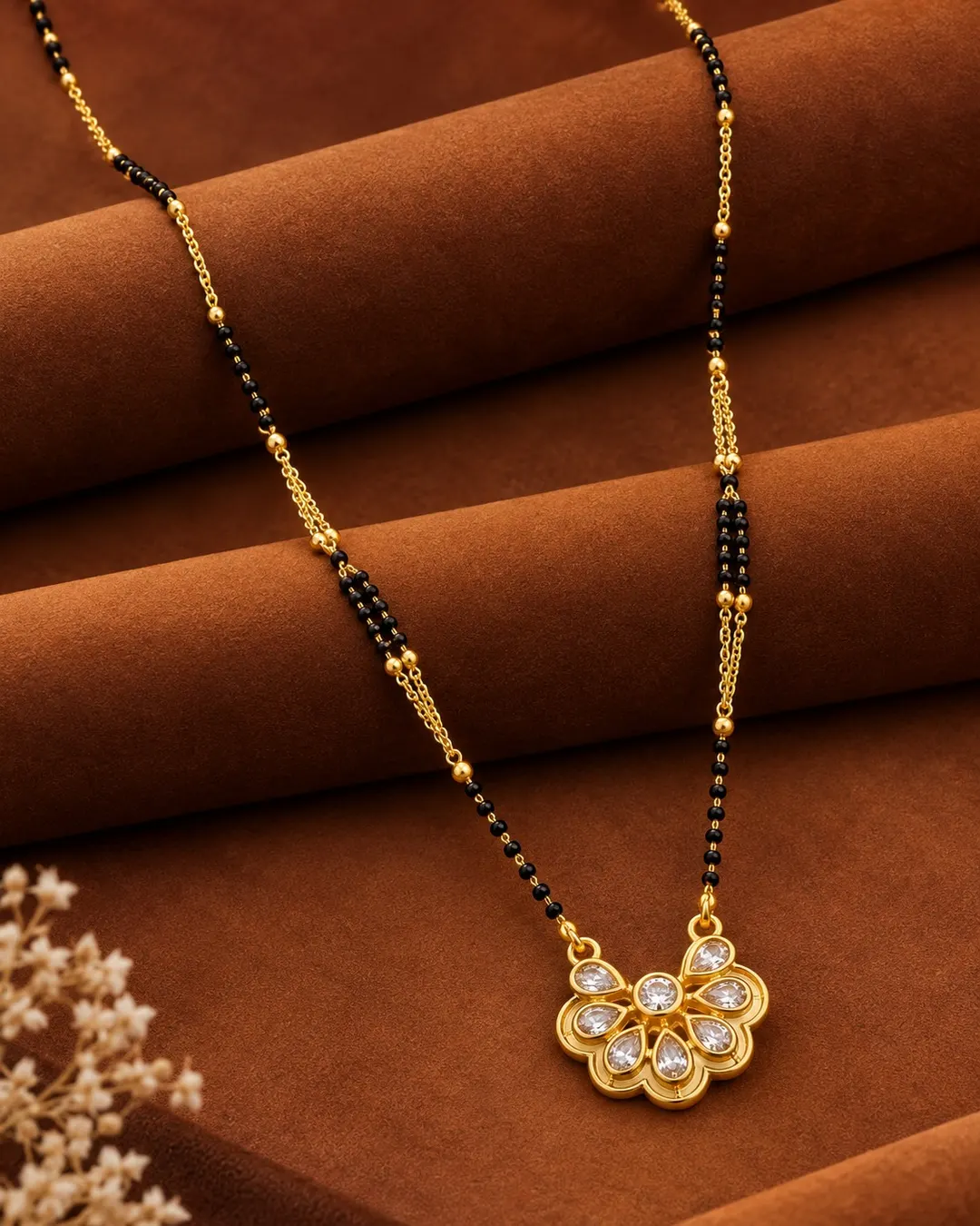 GOLD-PLATED BLACK BEADS PENDANT MANGALSUTRA