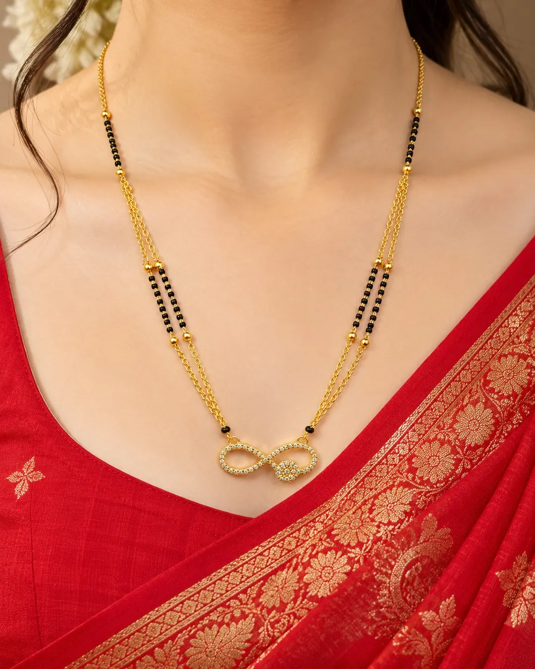 GOLD-TONE INFINITY PENDANT BLACK BEADS MANGALSUTRA