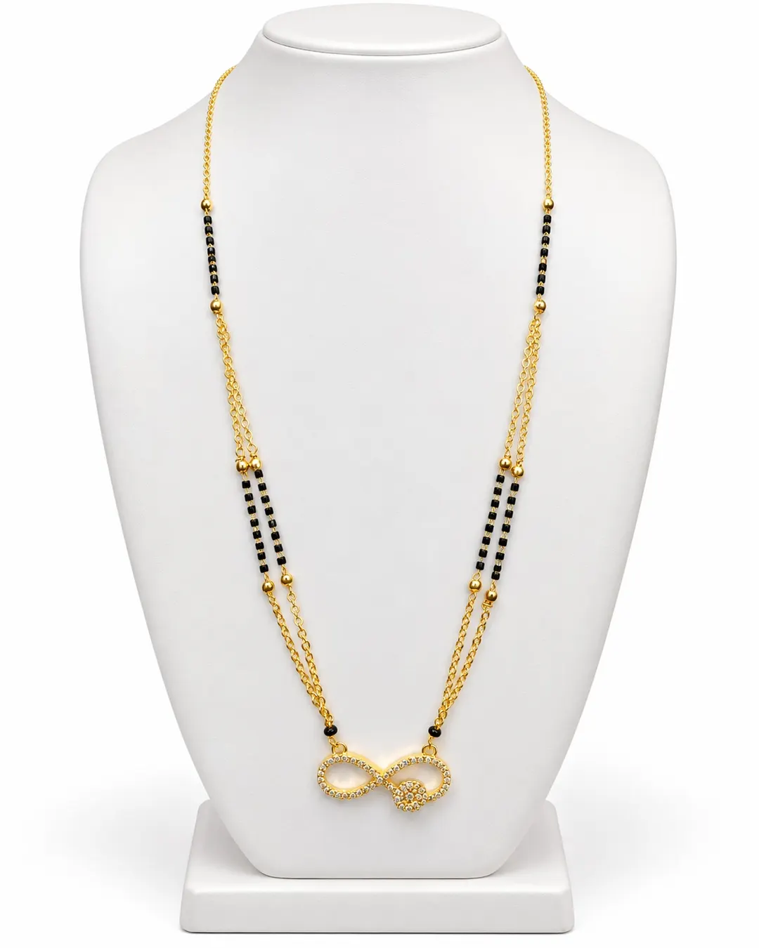 GOLD-TONE INFINITY PENDANT BLACK BEADS MANGALSUTRA