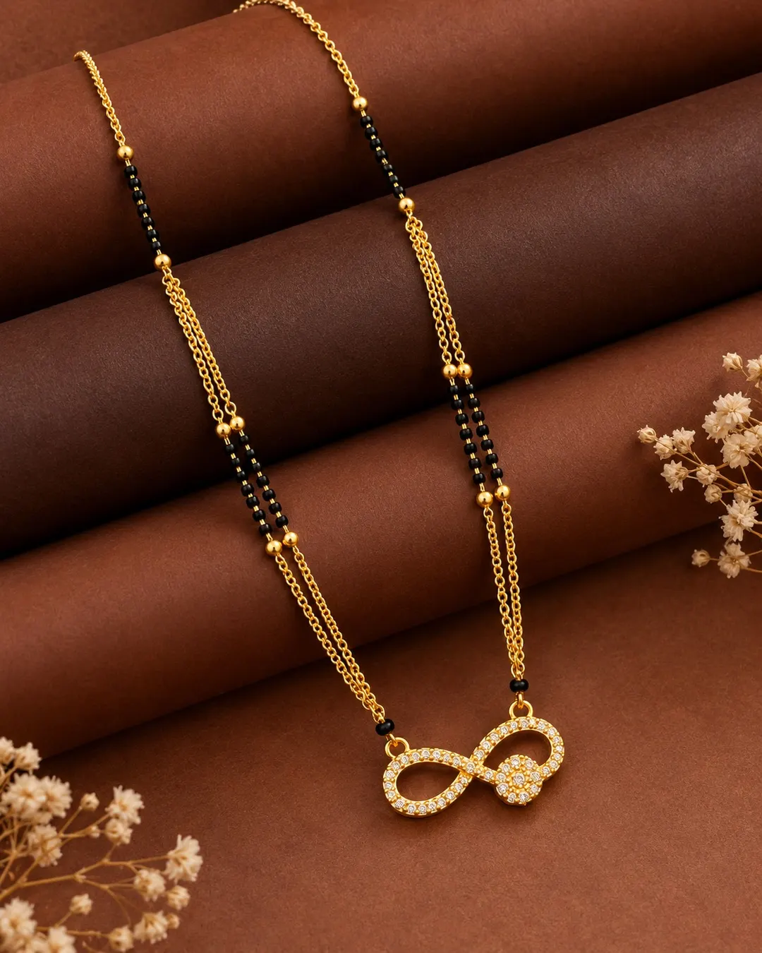 GOLD-TONE INFINITY PENDANT BLACK BEADS MANGALSUTRA