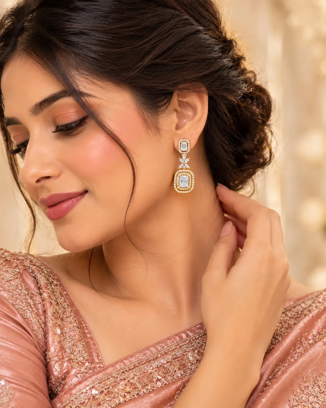 ROYAL RECTANGLE CZ DROP EARRINGS.